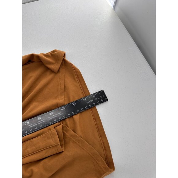 Ruched Button-Down Tunic Shirt Collar Medium NO BOUNDARIES 3/4 Sleeves Brown Y2K - Picture 3 of 8